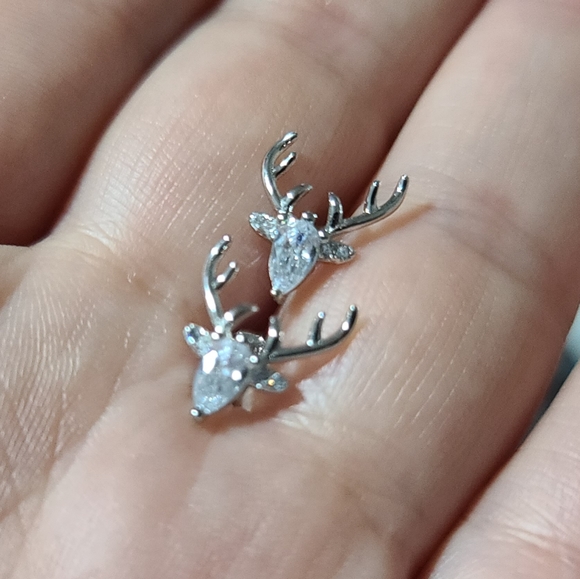 Reindeer Deer Antlers Platinum Over Sterling Silver Zircon Diamonds - Picture 9 of 14